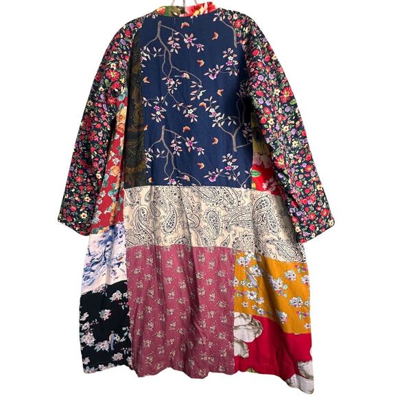 Luan Zai Jiang Kimono Coat O/S Patchwork Quilted Asian Knot Button Bohemian NWT - Picture 3 of 14